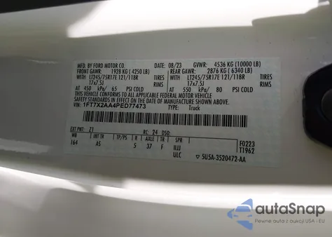 2023 Ford F250 Xl из США, поврежденный, VIN 1FT7X2AA4PED77473